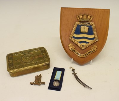 Lot 237 - Princess Mary tin, Sabre brooch, Cap badge and Chantala plaque