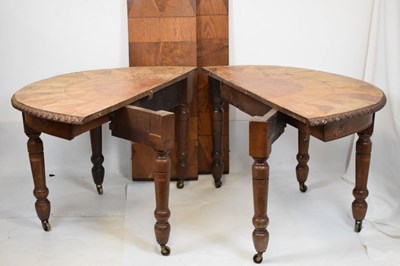 Lot 590 - Oak parquetry D-end dining table