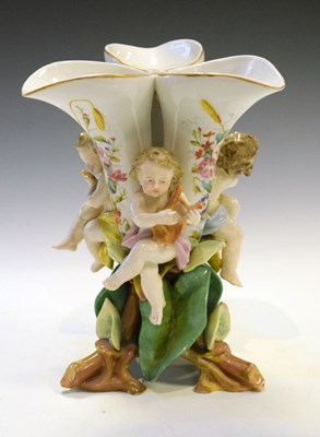 Lot 421 - Continental porcelain triple bud vase