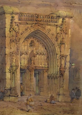 Lot 600 - H Jenkins - Watercolour - Porch of St Bavan, Ghent