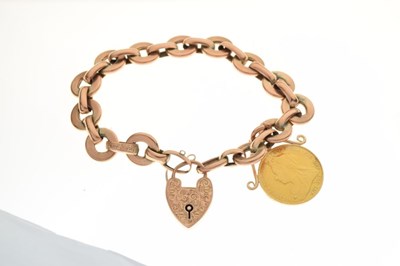 Lot 54 - Belcher link bracelet, the heart shaped lock stamped '9ct', attached a Victorian sovereign 1898