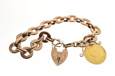 Lot 54 - Belcher link bracelet, the heart shaped lock stamped '9ct', attached a Victorian sovereign 1898