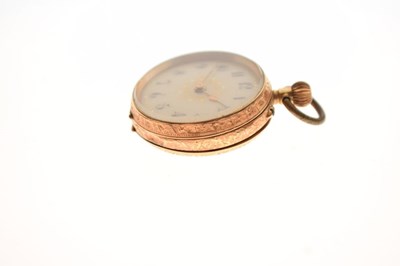 Lot 91 - Late 19th Century Swiss yellow metal (K18) open face fob watch