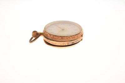 Lot 91 - Late 19th Century Swiss yellow metal (K18) open face fob watch