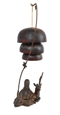 Lot 381 - Japanese table bell modelled as Jurojin with stag