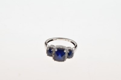 Lot 9 - Sapphire and diamond triple cluster ring