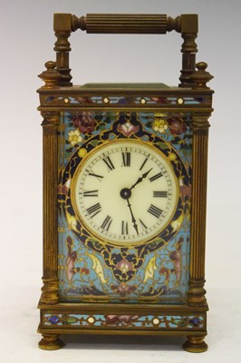 Lot 457 - Late 19th Century French brass and champleve carriage timepiece