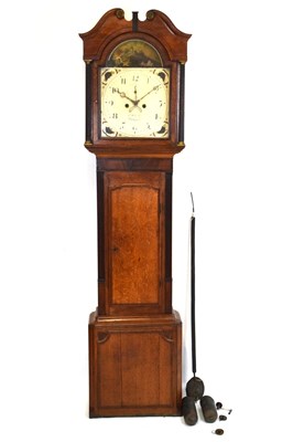 Lot 444 - Second quarter 19th Century oak and mahogany-cased 8-day painted dial longcase clock