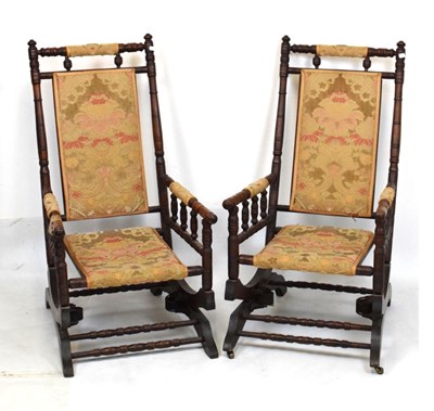 Lot 666 - Pair of late 19th Century American rocking chairs