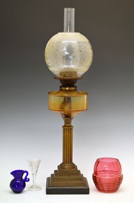 Lot 415 - Oil lamp with gilt metal column base