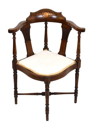 Lot 586 - Edwardian 'Adams Revival' inlaid mahogany corner chair