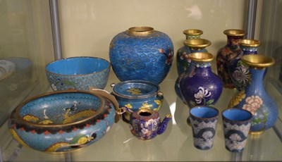 Lot 389 - Collection of blue ground cloisonne