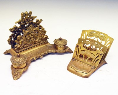 Lot 659 - Brass desk stand and letter clip