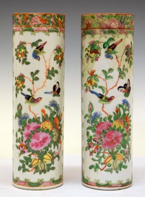 Lot 337 - Pair of 19th Century Chinese Canton Famille Rose sleeve vases