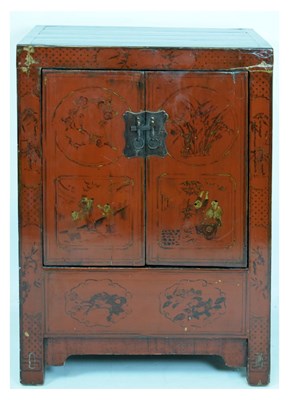 Lot 610 - Chinese red lacquer cabinet