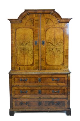 Lot 487 - 18th Century German inlaid walnut cabinet on chest