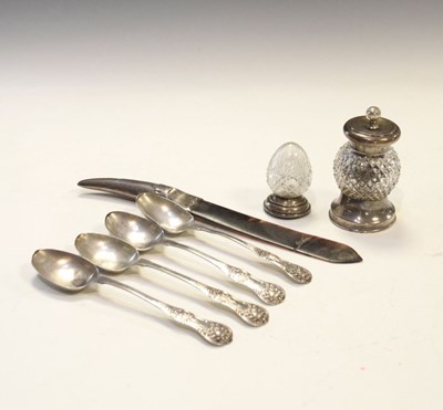 Lot 161 - Late Victorian silver mounted glass peppermill, etc