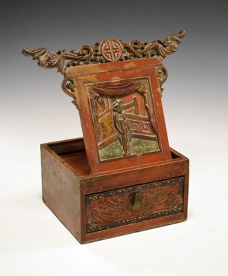 Lot 604 - Chinese box with carved panel