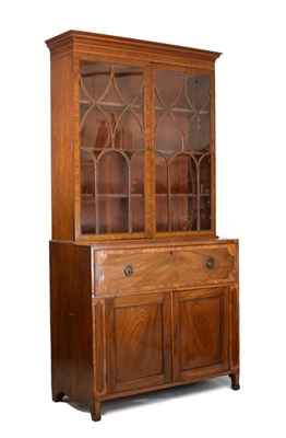 Lot 569 - George III inlaid mahogany secretaire bookcase