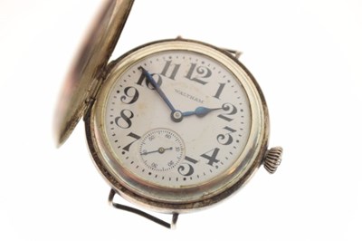 Lot 85 - Waltham - Sterling silver half-hunter type transitional wristwatch