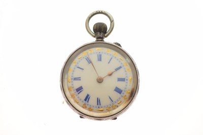 Lot 93 - Swiss white metal pocket watch with ceramic dial