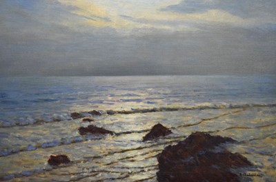 Lot 395 - Arsene Chabanian (Armenian-French 1864-1949) - Oil on canvas - 'Moonlights, The Mediterranean Coast'