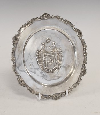 Lot 151 - Peruvian silver presentation dish having embossed coat of arms of Lima