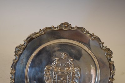 Lot 151 - Peruvian silver presentation dish having embossed coat of arms of Lima