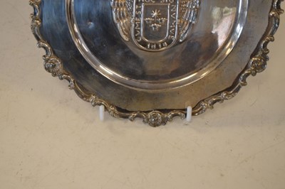 Lot 151 - Peruvian silver presentation dish having embossed coat of arms of Lima