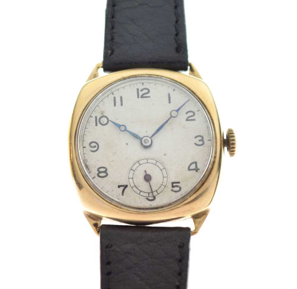Lot 82 - Vintage gentleman's 9ct gold cased cushion wristwatch