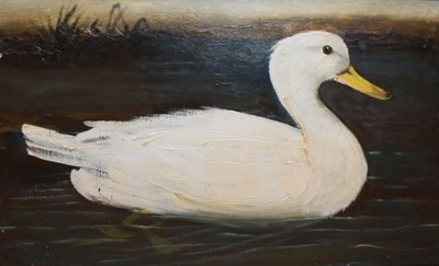 Lot 554 - Naive oil on board - Study of a duck