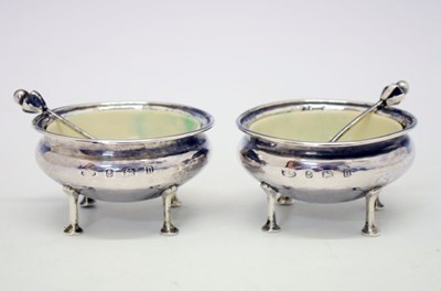 Lot 88 - Pair of Arts and Crafts A.E Jones planished silver salts
