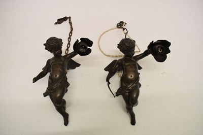 Lot 584 - Pair of putti spelter lights