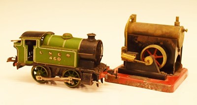 Lot 408 - Hornby Type 101 O gauge railway trainset locomotive, and stationary engine