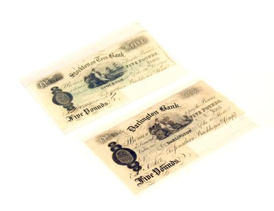 Lot 100 - Darlington Bank and a Stockton on Tees Bank Five Pound banknote