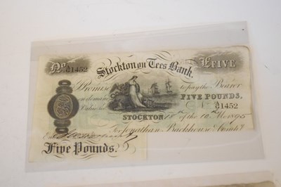 Lot 100 - Darlington Bank and a Stockton on Tees Bank Five Pound banknote