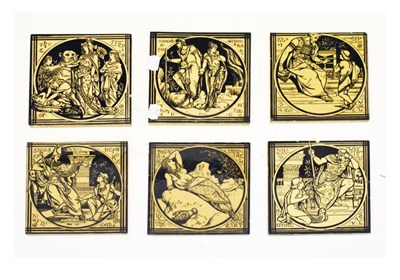 Lot 321 - Six Minton tiles with decoration after Moyr Smith