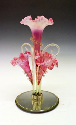 Lot 280 - Early 20th Century cranberry and opaline glass epergne