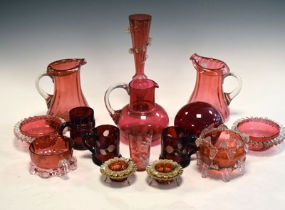 Lot 319 - Quantity of cranberry glass to include Mary Gregory beaker, etc