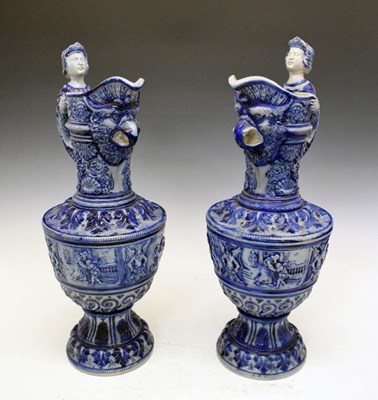 Lot 349 - Large pair of Rheinish Westerwald salt glaze ewers