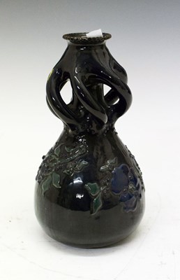 Lot 347 - Elton Ware (Clevedon) blue slipware vase with six spiral twist handles