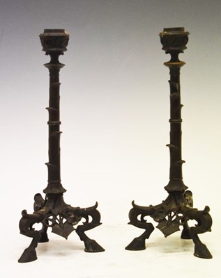 Lot 135 - Pair of 19th Century bronze French Empire candlesticks