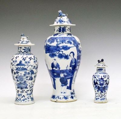 Lot 179 - Three Chinese blue and white porcelain baluster vases