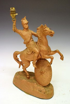 Lot 613 - Gilt spelter figural lamp modelled as a mounted knight