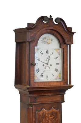 Lot 448 - Early 19th Century inlaid oak-cased 8-day painted dial longcase clock, (a/f)