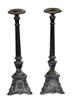 Lot 710 - Large pair of pricket candlesticks