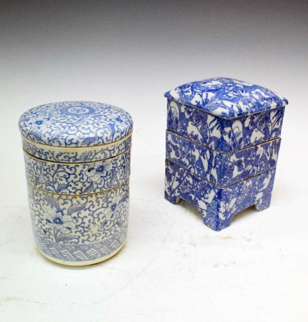 Lot 311 - Chinese blue and white porcelain cylindrical tiffin box, etc.