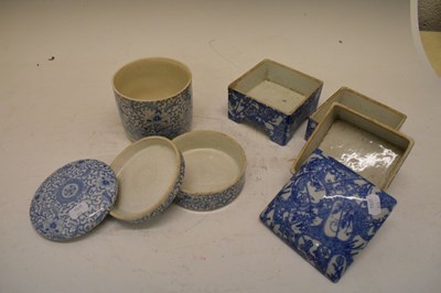 Lot 311 - Chinese blue and white porcelain cylindrical tiffin box, etc.