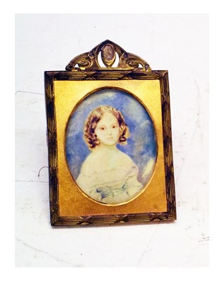 Lot 628 - Late 19th Century oval watercolour miniature of a young girl