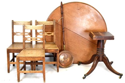 Lot 645 - Early Victorian mahogany breakfast table, three oak country chairs, etc.